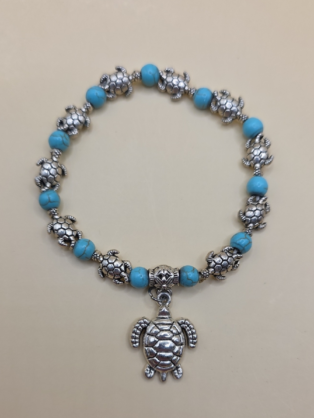 Faux Turquoise Turtle Charm Stretch Bracelet